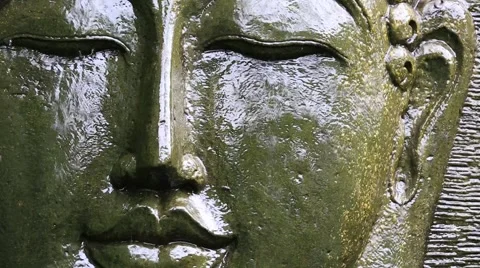 Buddha image with falling water in the tropical garden in Bali, Indonesia Stock Footage 67941000