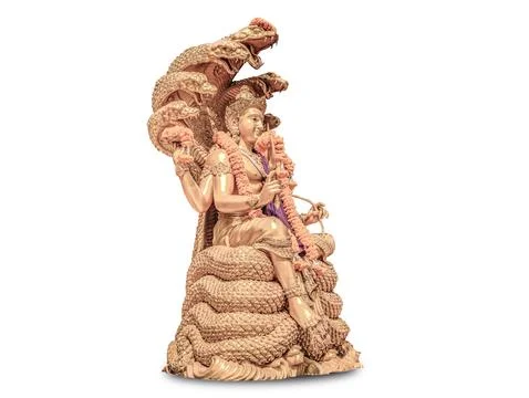 Buddha image Sheltered by Naga (large snake, dragon), Isolated on white backg Stock Photos