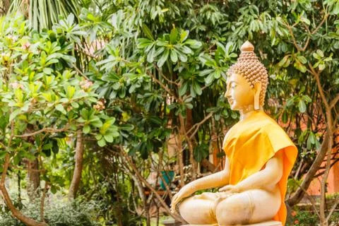 Buddha image under Bodhi tree Stock Photos