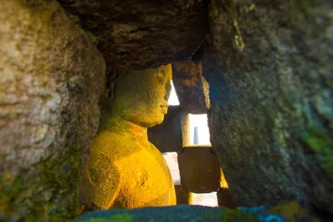 Buddha inside of stupa, Buddhist temple complex Borobudur, Yogyakarta, Jawa, Stock Photos