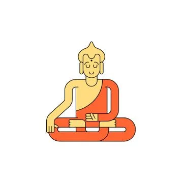 Buddha linear style. Buddhist statue. Meditation and enlightenment. Stock Illustration