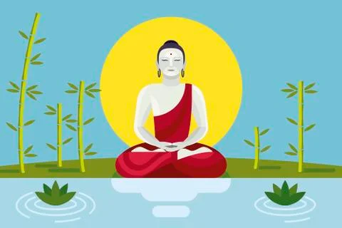 Buddha with Lotus and Bambu Illustrazione stock