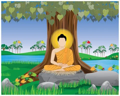 The Buddha meditated on stone vector design Stock Illustration