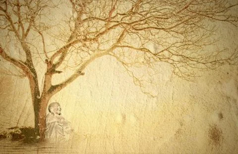 Buddha meditating under a tree Stock Illustration