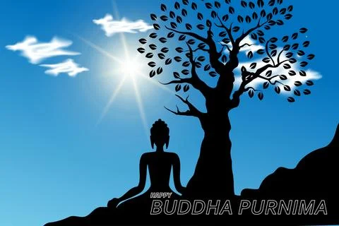 Buddha meditating under the tree Stock Illustration