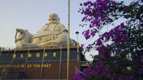 Buddha Monument Behind Tree Vietnam Stock Footage