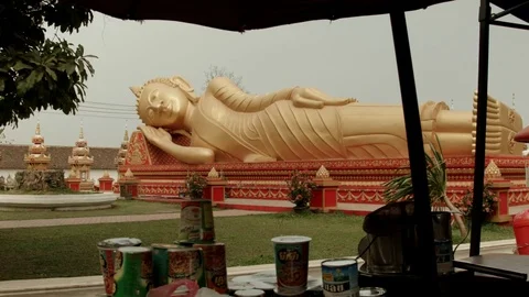 Buddha at Pha That Luang Temple / Laos Stock Footage 74202907