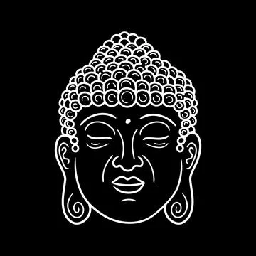 Buddha portrait in black background. Vector hand drawn style character Stock Illustration