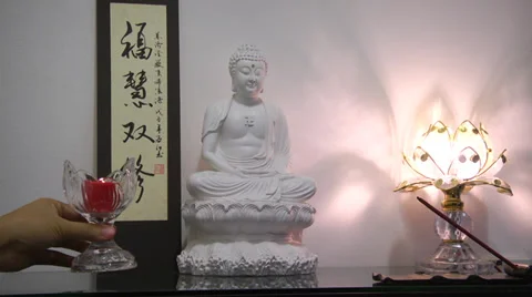 Buddha Praying Offering setup Stock Footage 36887355