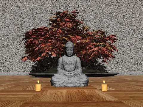 Buddha in a room - 3D render Stock Illustration