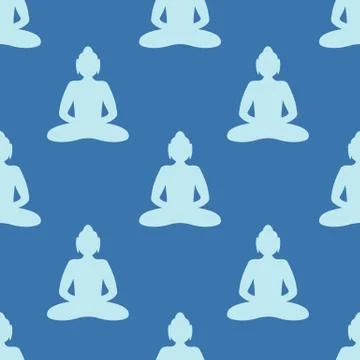 Buddha seamless flat pattern, vector color illustration Stock Illustration