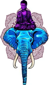 Buddha sitting on elephant head vector illustration 스톡 일러스트