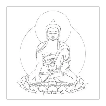 Buddha sitting on Lotus. Esoteric linear vector illustration. Stock Illustration