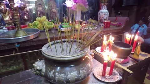 Buddha Statue on Altar inside Chua Phuoc Hai Temple, Ho Chi Minh City, Vietnam Stock Footage 272471822