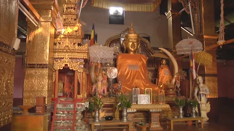 Buddha statue on an altar in the monastery, Myanmar. Stock Footage 56079165