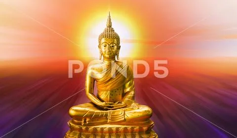 Buddha statue with aura on red background Stock Photos