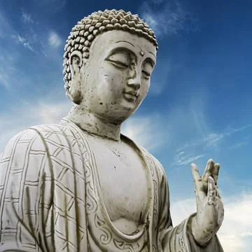 Buddha statue below a blue sky Stock Illustration