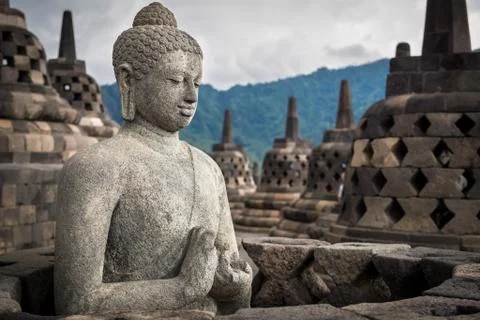 Buddha Statue at Borobudur, Java, Indonesia Stock Photos