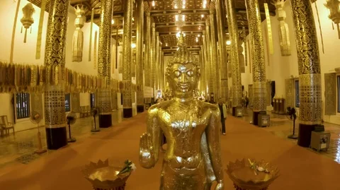 Buddha statue in buddhist temple entry. Chiang Mai. Thailand. Video stock 98179763