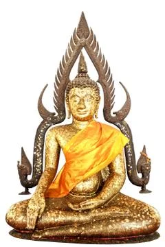 Buddha statue covered in gold leaf isolate Stock Photos