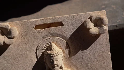 Buddha Statue cut from stone in Temple Stock Footage 273070907