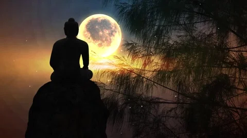 Buddha Statue Facing the Full Moon Stock-Footage 257836478