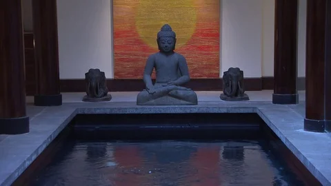 Buddha Statue in front of pond Zen Video stock 73290939