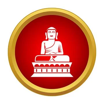 Buddha statue icon meditating in red circle frame Stock Illustration