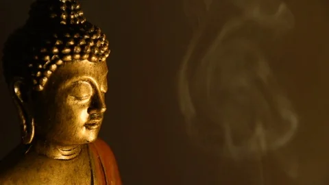 Buddha statue with incense smoke Stock Footage 81630004