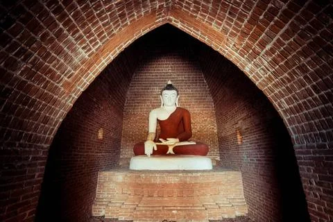 Buddha statue inside ancient Buddhist Pagoda ruins. Myanmar Buddha statue ... Photos