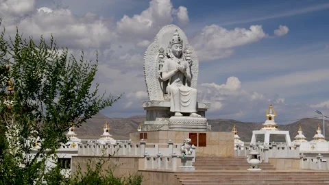 Buddha Statue Inside Buddhist Monastery in Khovd City Mongolia Video stock 348046984