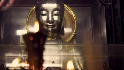 Buddha Statue Inside Buddhist Temple Vietnam Interior Vídeos de archivo 328309596
