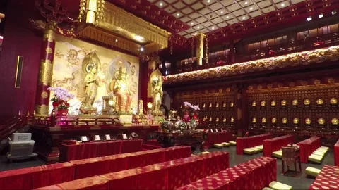 Buddha Statue, Inside Hundred Dragon Hall, Buddha Tooth Relic Temple, Singapore 库存影片 328739401