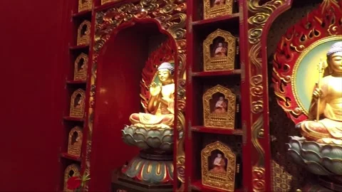 Buddha Statue, Inside Hundred Dragon Hall, Buddha Tooth Relic Temple, Singapore Stock Footage 328740948