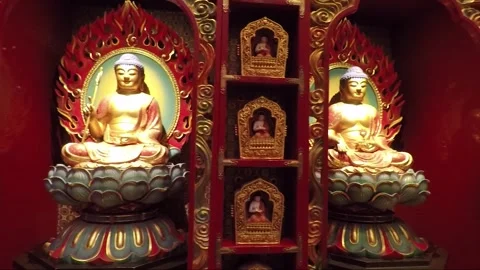 Buddha Statue, Inside Hundred Dragon Hall, Buddha Tooth Relic Temple, Singapore Stock Footage 328741600