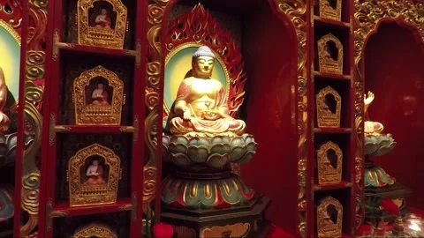 Buddha Statue, Inside Hundred Dragon Hall, Buddha Tooth Relic Temple, Singapore Video stock 328742384