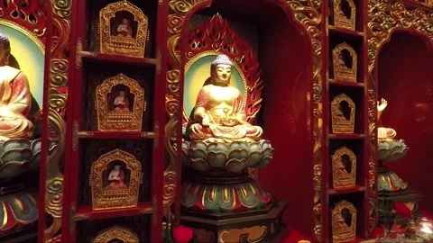 Buddha Statue, Inside Hundred Dragon Hall, Buddha Tooth Relic Temple, Singapore Stock Footage 328742532