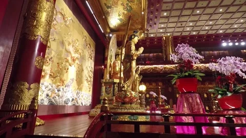 Buddha Statue, Inside Hundred Dragon Hall, Buddha Tooth Relic Temple, Singapore Stock Footage 328836483