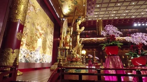 Buddha Statue, Inside Hundred Dragon Hall, Buddha Tooth Relic Temple, Singapore Stock-Footage 328837283