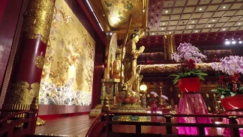 Buddha Statue, Inside Hundred Dragon Hall, Buddha Tooth Relic Temple, Singapore Stock-Footage 328837584