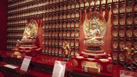 Buddha Statue, Inside Hundred Dragon Hall, Buddha Tooth Relic Temple, Singapore Stock Footage 328839371