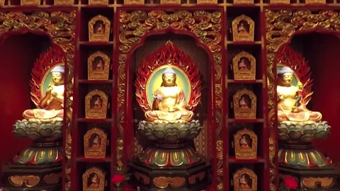 Buddha Statue, Inside Hundred Dragon Hall, Buddha Tooth Relic Temple, Singapore Stock Footage 328841585