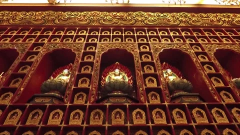Buddha Statue, Inside Hundred Dragon Hall, Buddha Tooth Relic Temple, Singapore Video stock 328845136