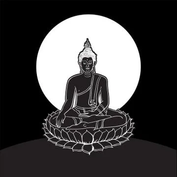 Buddha statue, Line drawing Stock Illustration