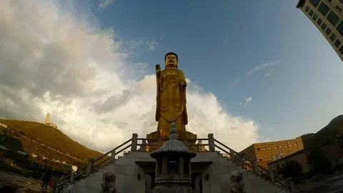 Buddha statue in Mongolia capital Ulaanbaatar on a sunny evening Stock Footage 81813088