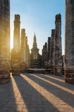 Buddha statue in old buddhist temple ruins Stock Photos