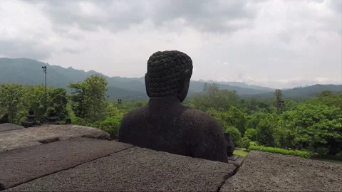 Buddha Statue, Panoramic View from Borobudur Temple Terrace, Java, Indonesia Stock Footage 242441410