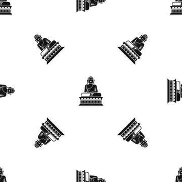 Buddha statue pattern seamless black Stock Illustration