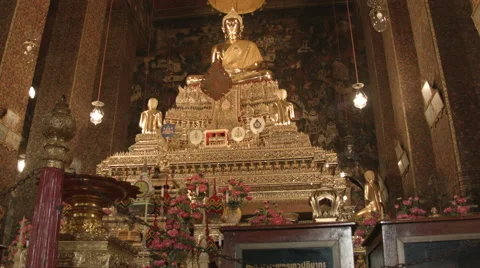 Buddha Statue in the preaching hall, Wat Pho, Bangkok,Thailand Stock Footage 48437856