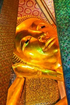 Buddha statue in sleeping position at Wat Pho Stock Photos